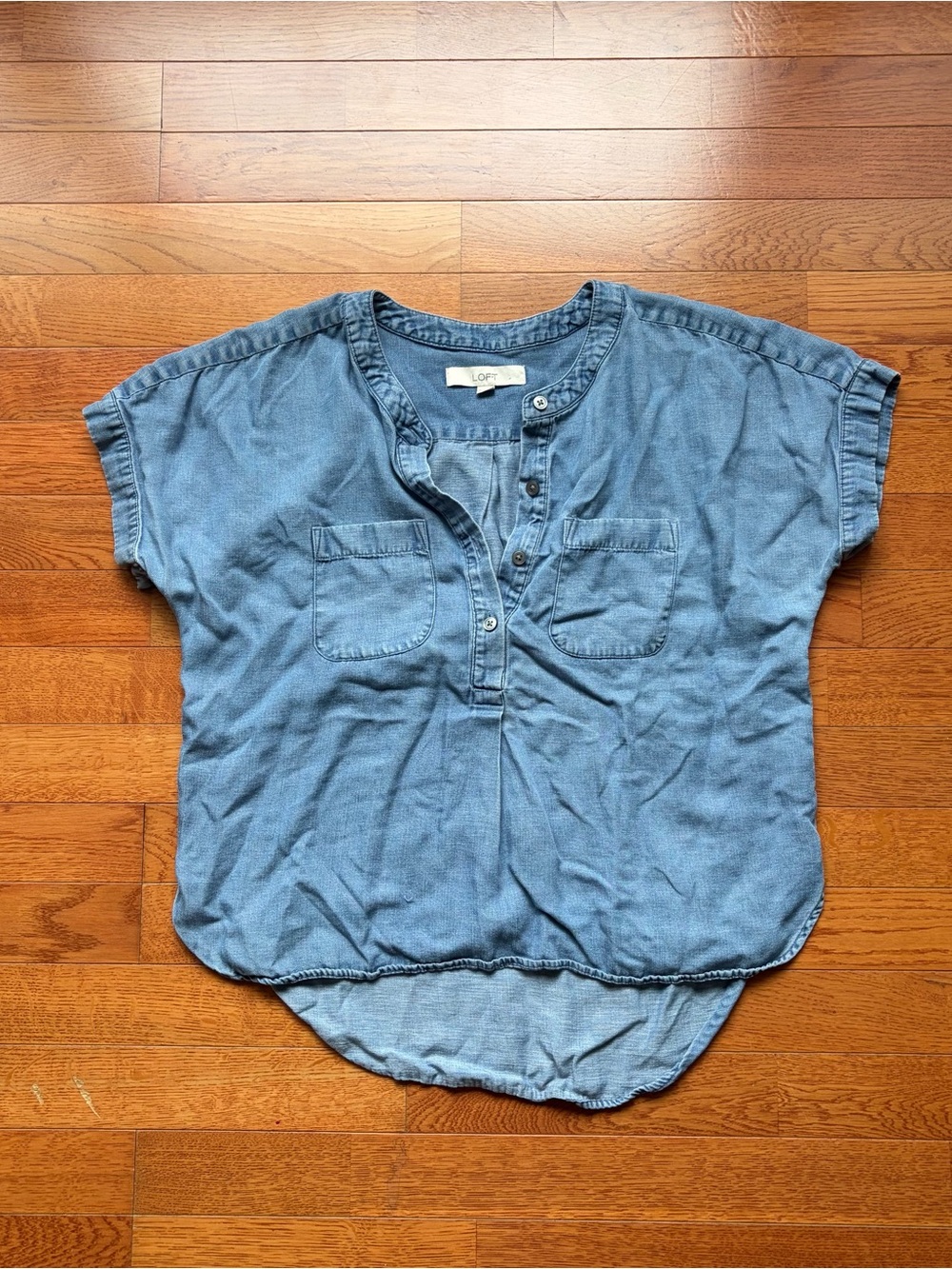 Loft Henley Front Pocket Blue Shirt